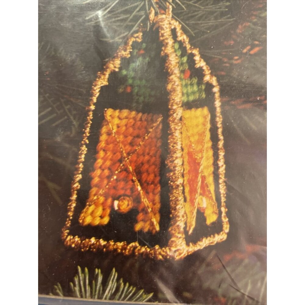 vtg 1978 Christmas lantern ornaments Needlepoint Plastic Canvas KIT 3 lanterns